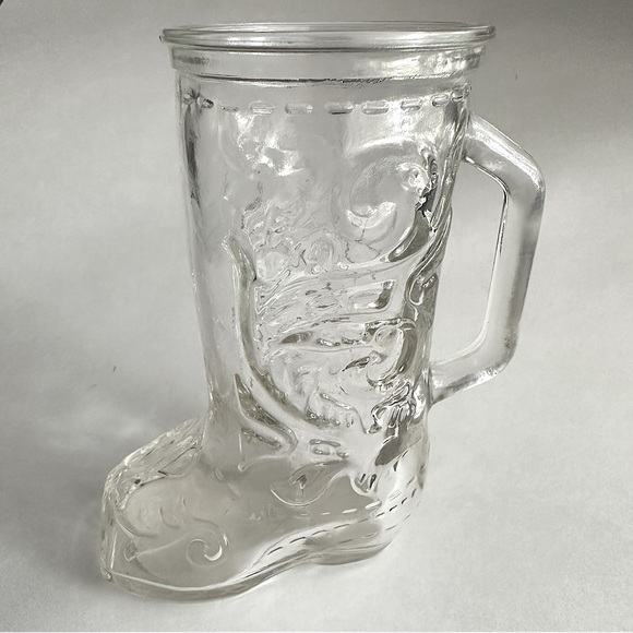 VTG clear glass cowboy boot mug tumbler cup vase western design handle 12 oz - Picture 10 of 10
